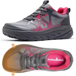 Women's Orthopedic Diabetic Wide Walking Shoes: Arch Support Orthotic Flat Feet Comfort Plantar Fasciitis Heel Spur Trail Sneakers, Overpronation Outdoor Sport Road Running Shoes Rose Red Gray Size 9