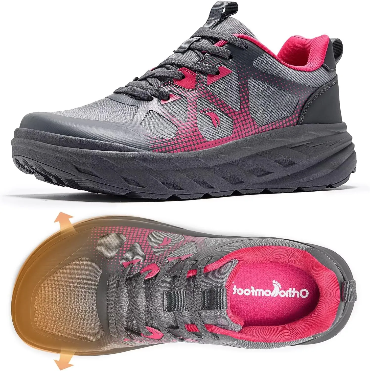 Women's Orthopedic Diabetic Wide Walking Shoes: Arch Support Orthotic Flat Feet Comfort Plantar Fasciitis Heel Spur Trail Sneakers, Overpronation Outdoor Sport Road Running Shoes Rose Red Gray Size 9
