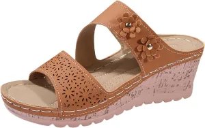 Women's Orthopedic Platform Wedge Sandals Ortho Comfort Strap Flowers Slide Sandals Dressy Summer Comfortable Lightweight Breathable Holes Arch Support Slippers Shock Absorbtion Wedge Shoes