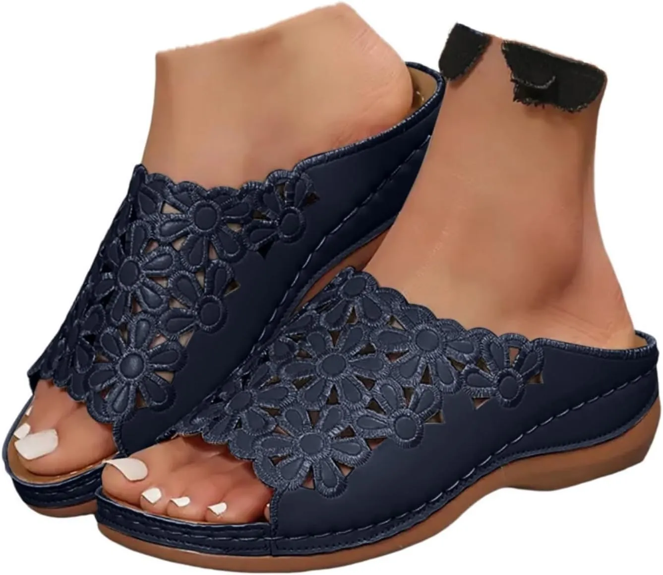 Women's Orthotic Cushion Flip Flops Recovery Walking Sandals for Women Dressy Summer Orthopedic Arch Support Wedge Slide Comfortable Open Toe Slip on Flowers Hollow Out Plantar Fasciitis Bunion Shoes