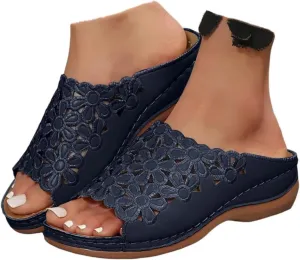 Women's Orthotic Cushion Flip Flops Recovery Walking Sandals for Women Dressy Summer Orthopedic Arch Support Wedge Slide Comfortable Open Toe Slip on Flowers Hollow Out Plantar Fasciitis Bunion Shoes