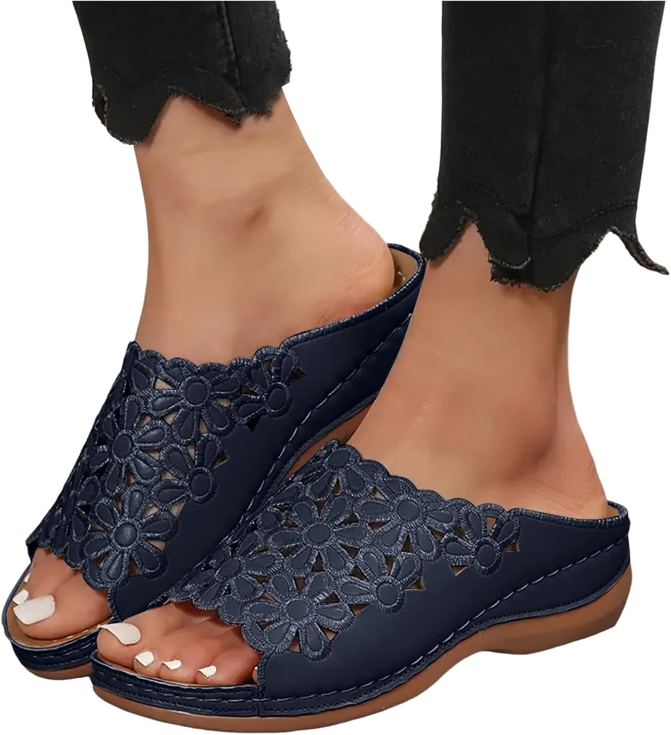 Women's Orthotic Cushion Flip Flops Recovery Walking Sandals for Women Dressy Summer Orthopedic Arch Support Wedge Slide Comfortable Open Toe Slip on Flowers Hollow Out Plantar Fasciitis Bunion Shoes