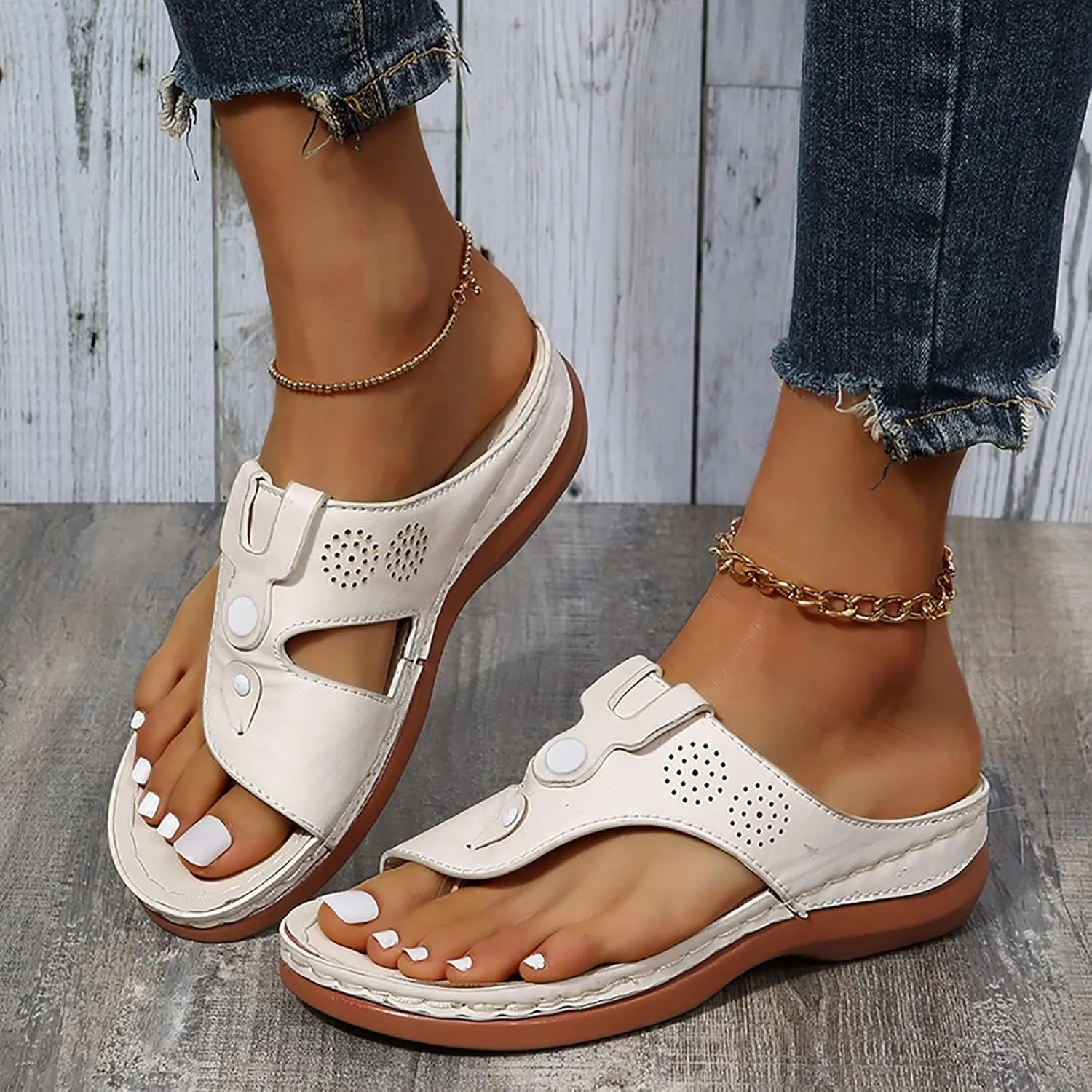 Women's Orthotic Cushion Flip Flops Women Summer Comfy Sandals Comfortable Plantar Fasciitis Bunion Flat Orthopedic Recovery Walking Dressy Casual Womens Outdoor Slides Non Slip-on Beach Shoes