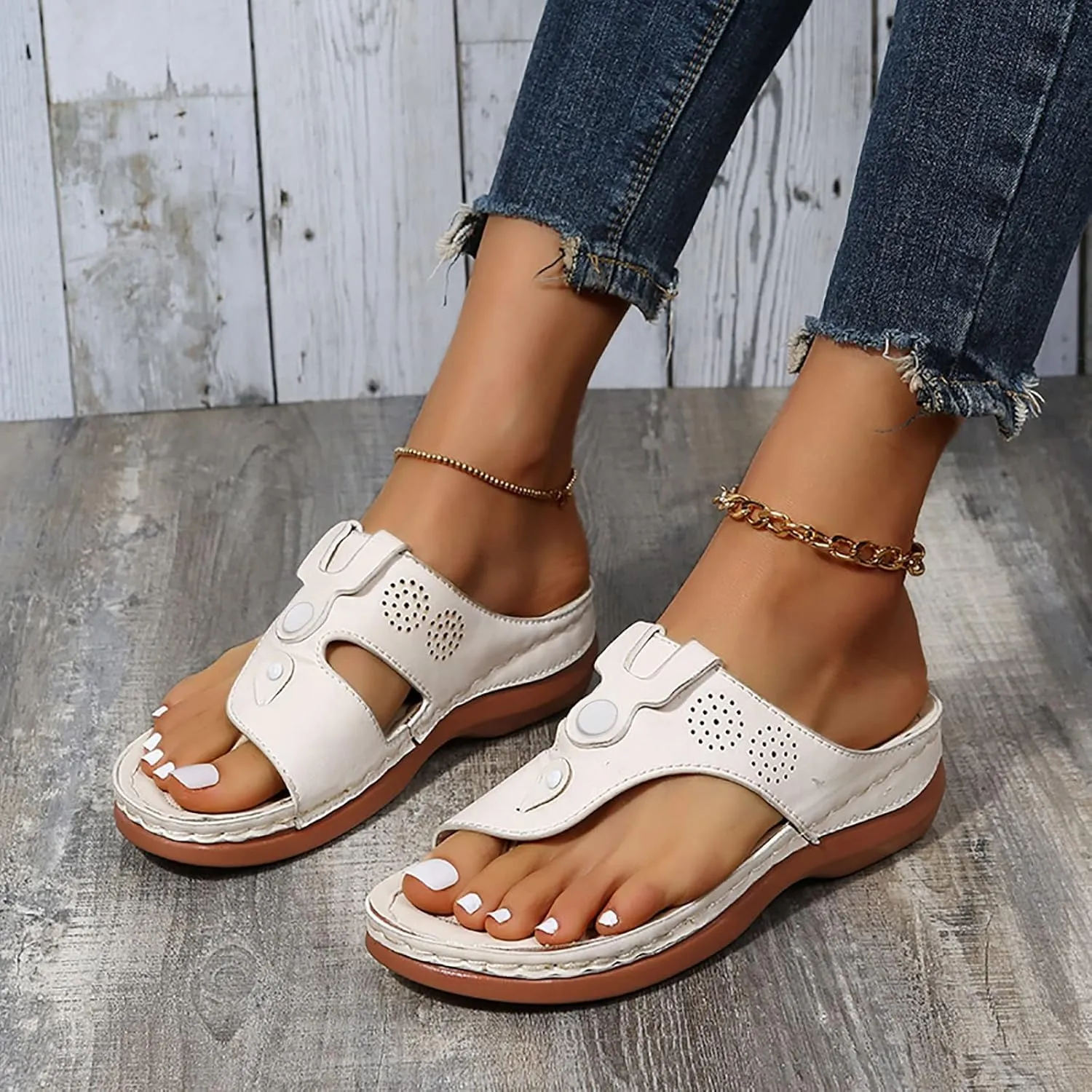 Women's Orthotic Cushion Flip Flops Women Summer Comfy Sandals Comfortable Plantar Fasciitis Bunion Flat Orthopedic Recovery Walking Dressy Casual Womens Outdoor Slides Non Slip-on Beach Shoes