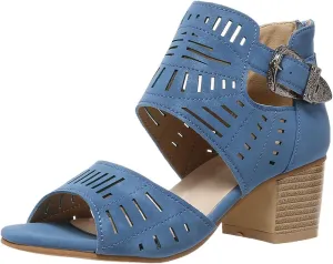 Womens Peep Toe Booties Summer Cutout Side Ankle Strap Buckle Chunky Low Heels Dressy Sandals with Back Zipper High Suede Dress Heel Hollow Out Heeled Stacked Sandal Black Slingback