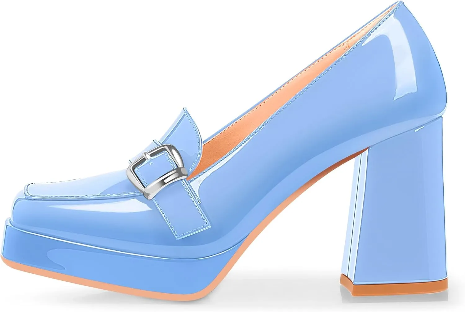 Women's Platform Chunky High Heel Loafers Patent Leather Buckle Pumps Office Dress Shoes