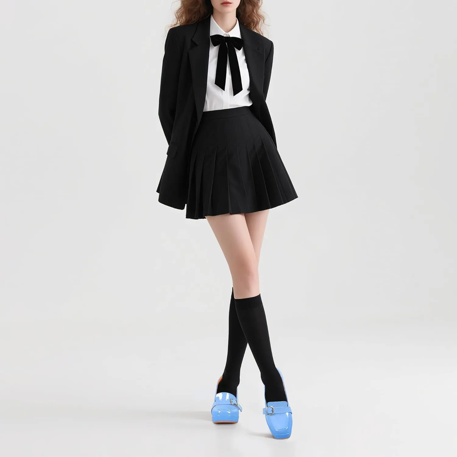 Women's Platform Chunky High Heel Loafers Patent Leather Buckle Pumps Office Dress Shoes
