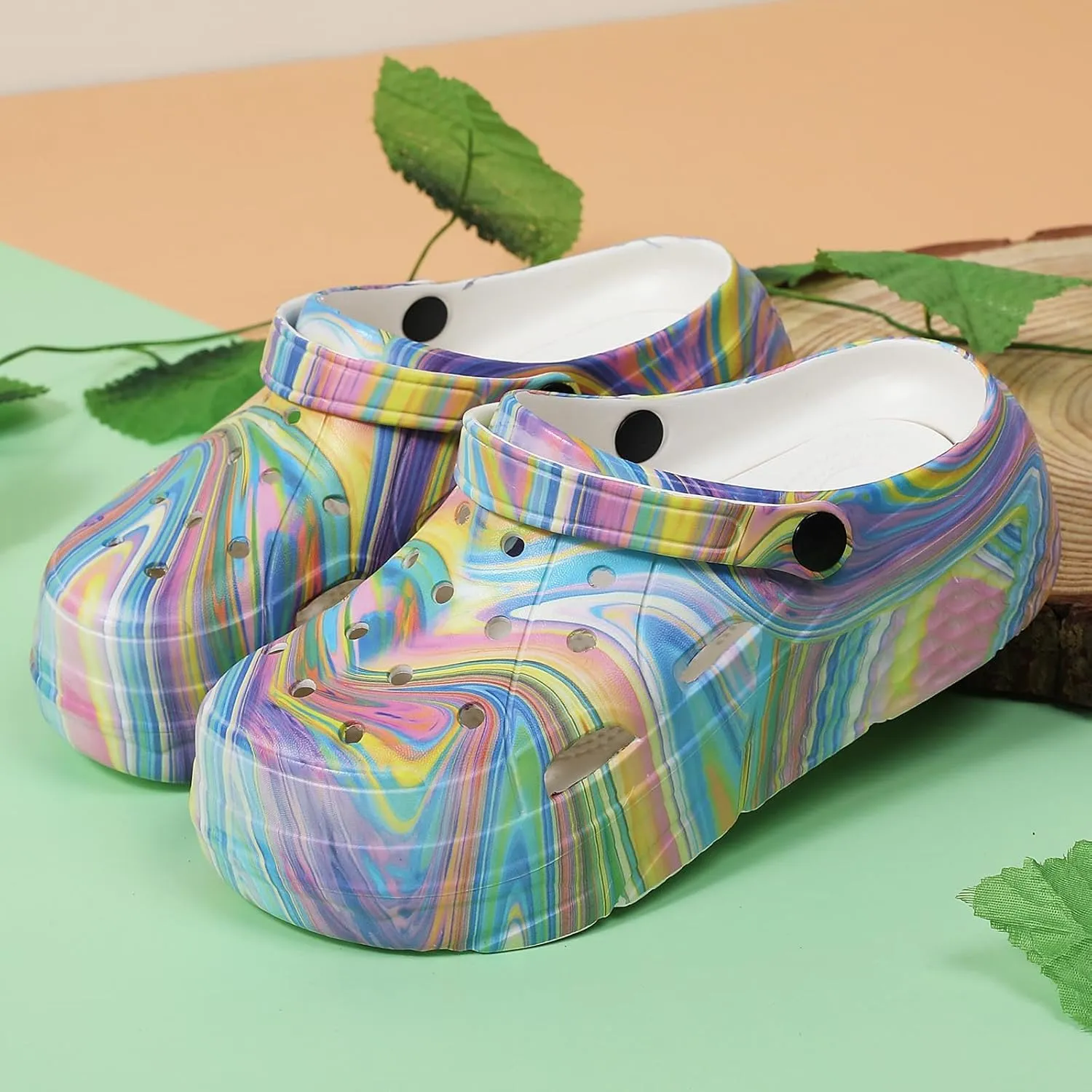 Women’s Platform Clogs Gardener Garden Shoes Hight Heels Mules Clog Slip on Wedge Sandals