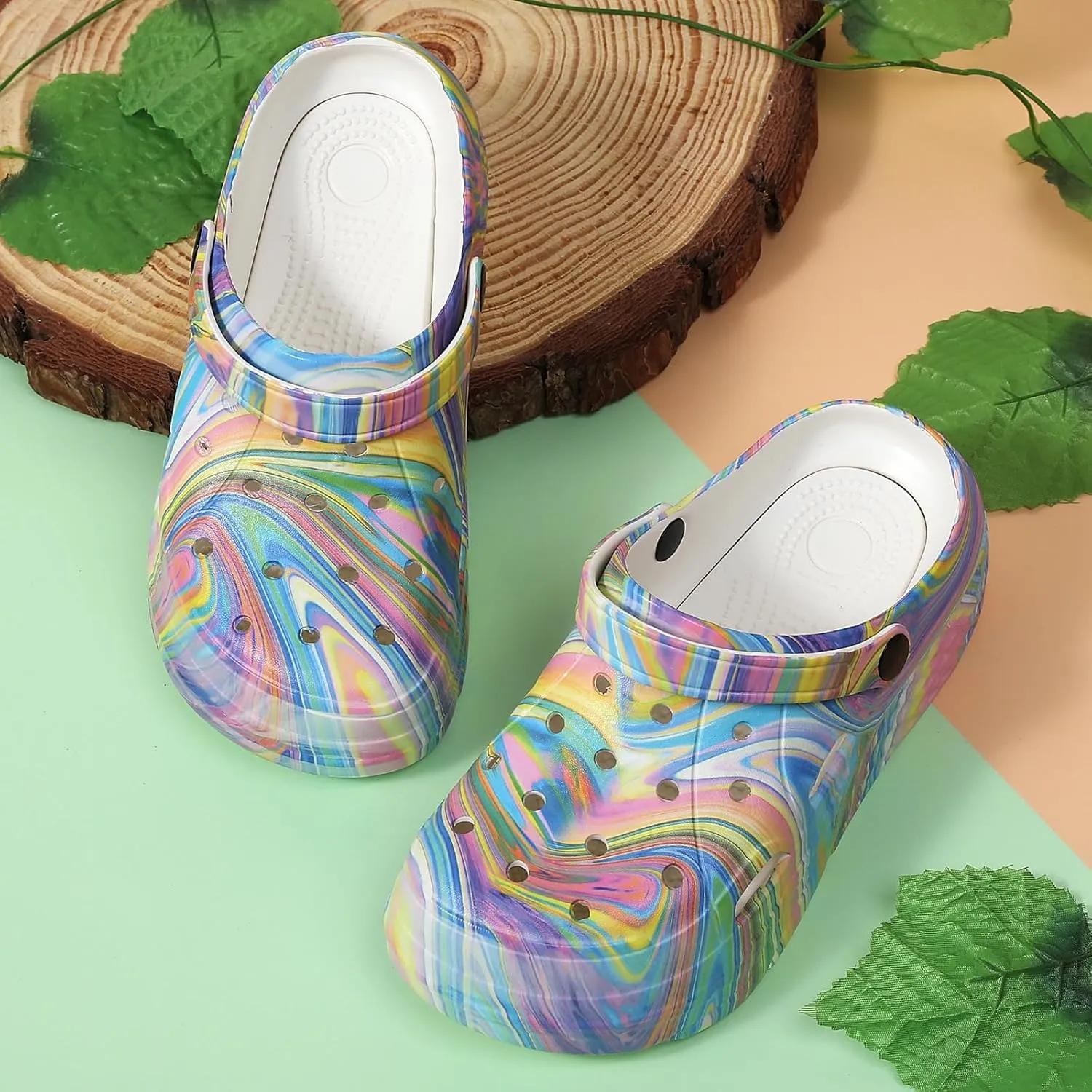 Women’s Platform Clogs Gardener Garden Shoes Hight Heels Mules Clog Slip on Wedge Sandals