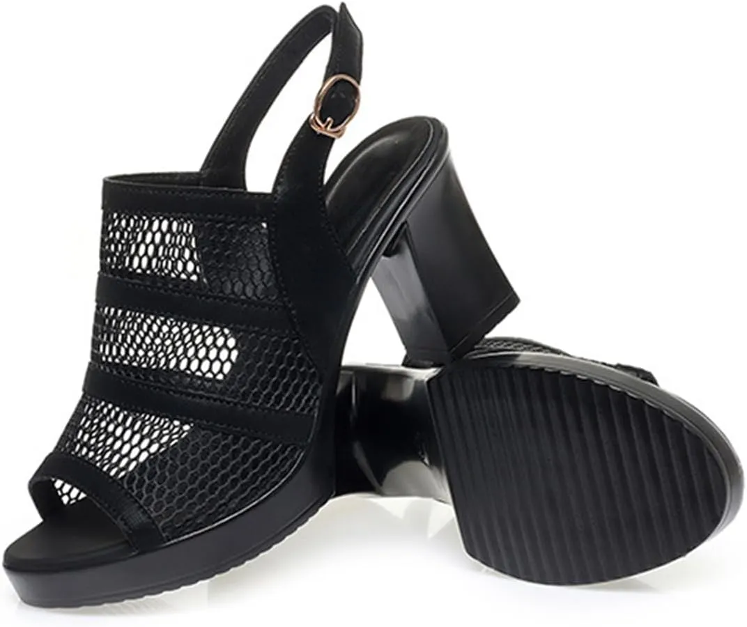 Women's Platform Fish Mouth Heeled Chunky Heeled Sandals Ankle Strap Wedge Sandals Comfortable Mule Dress Pumps