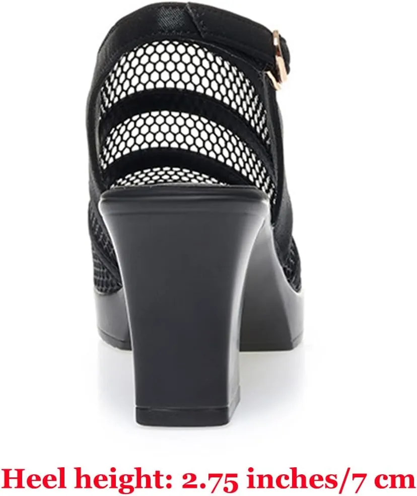 Women's Platform Fish Mouth Heeled Chunky Heeled Sandals Ankle Strap Wedge Sandals Comfortable Mule Dress Pumps