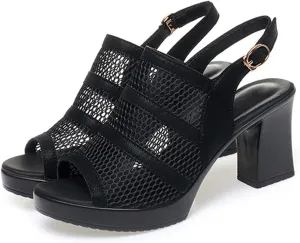 Women's Platform Fish Mouth Heeled Chunky Heeled Sandals Ankle Strap Wedge Sandals Comfortable Mule Dress Pumps