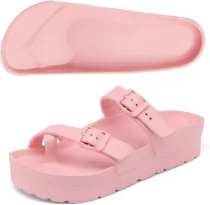 Women's Platform Flip Flops with Arch Support, Eva Lightweight Chunky Slide Sandals for Women, Fashion Comfort Summer Beach Sandal with Adjustable Buckle, Sandalias De Plataforma Para Mujer