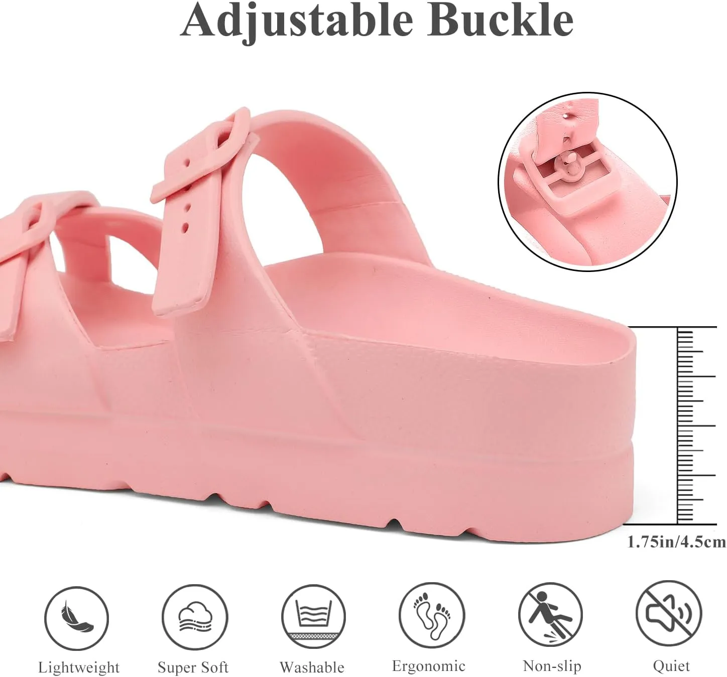 Women's Platform Flip Flops with Arch Support, Eva Lightweight Chunky Slide Sandals for Women, Fashion Comfort Summer Beach Sandal with Adjustable Buckle, Sandalias De Plataforma Para Mujer