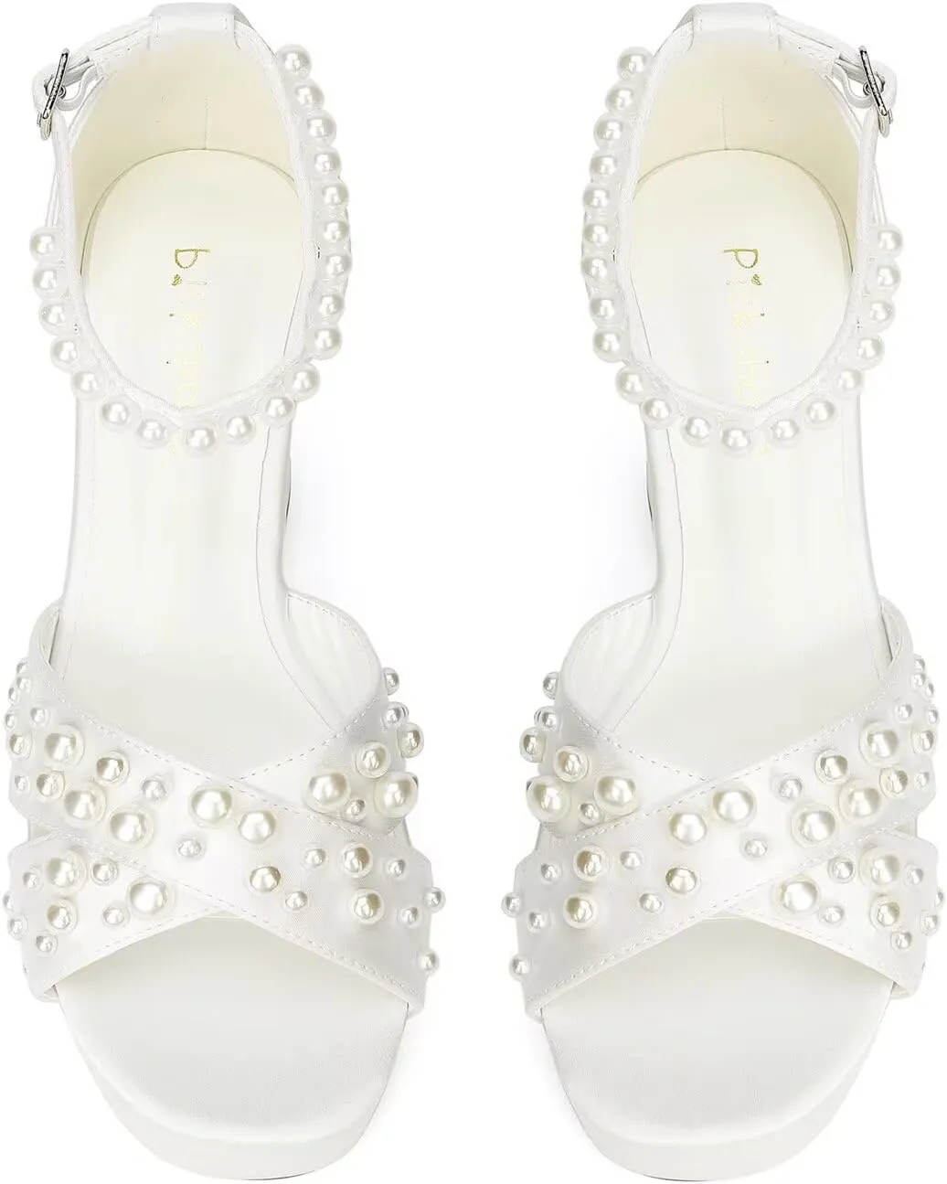 Women's Platform Heels Pearl Wedding Shoes for Bride Open Toe Chunky Heel Bridal Sandals