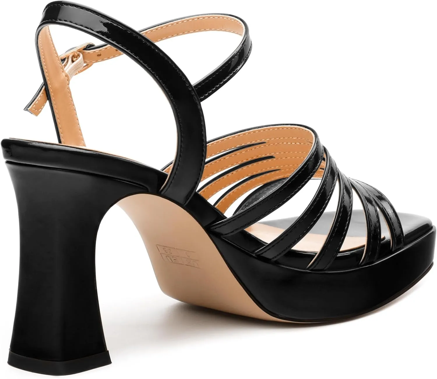 Women's Platform Sandals, Ankle Strap Square Open Toe Buckle Heels for Women, Fashion Solid Patent High Heel Sandals Shoes 3.35 inch