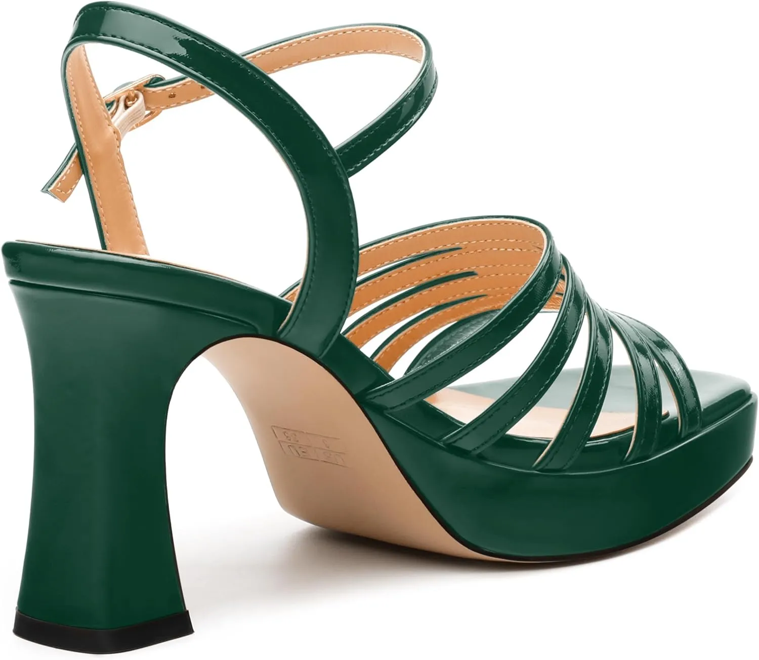 Women's Platform Sandals, Ankle Strap Square Open Toe Buckle Heels for Women, Fashion Solid Patent High Heel Sandals Shoes 3.35 inch