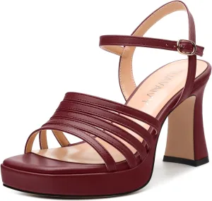 Women's Platform Sandals, Open Toe High Heels, Ankle Strap Buckle Fashion Heeled Sandal for Wedding Party Working
