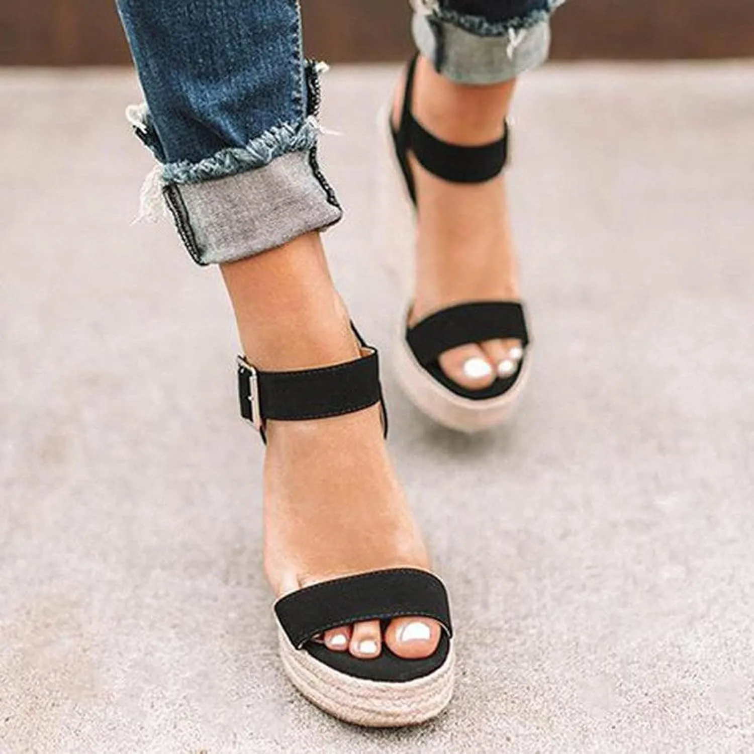 Womens Platform Sandals Wedge Ankle Strap Open Toe Sandals Platform Espadrilles Wedges, Single Bands Buckle Slip on Walking Shoes Summer Fashion Dress Shoes