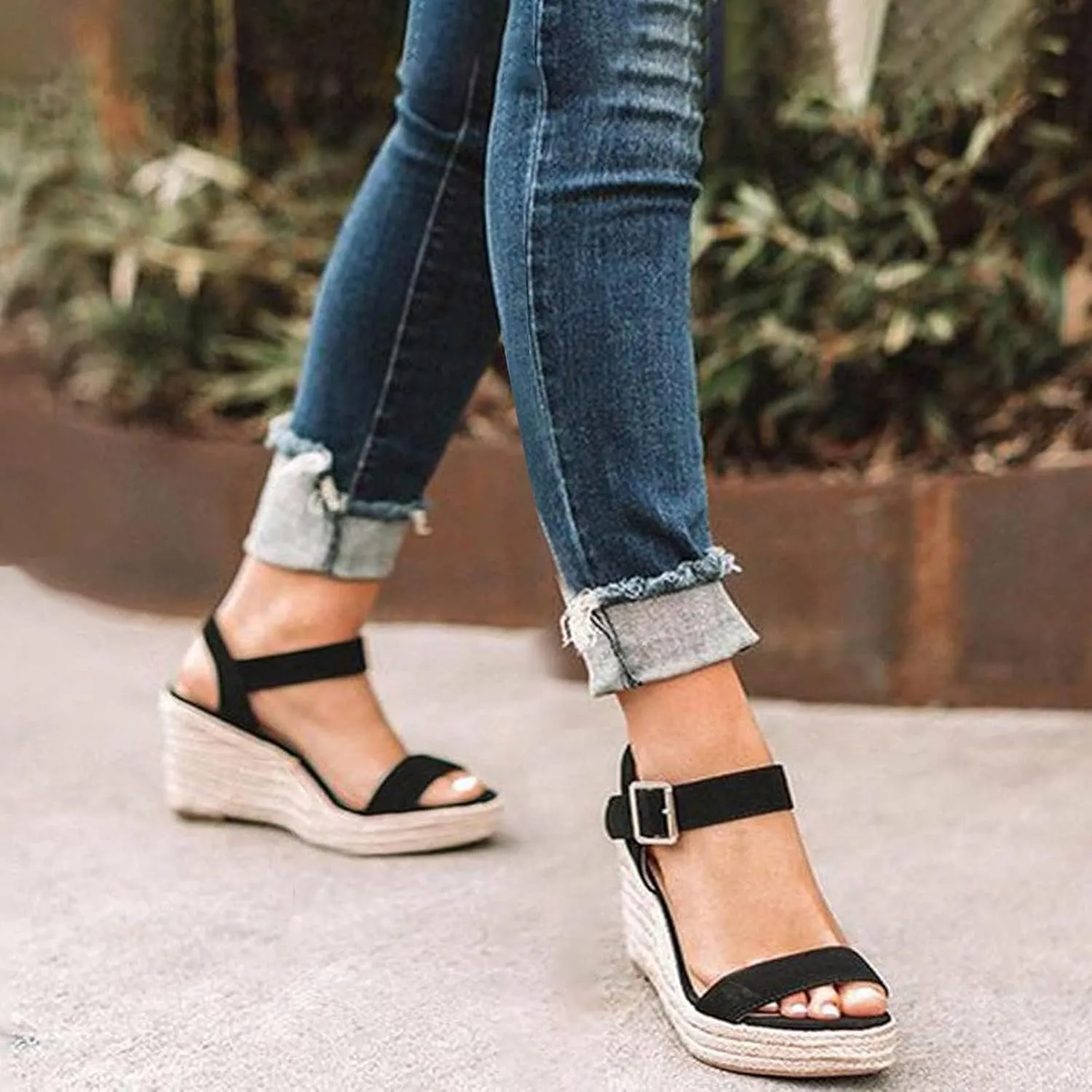 Womens Platform Sandals Wedge Ankle Strap Open Toe Sandals Platform Espadrilles Wedges, Single Bands Buckle Slip on Walking Shoes Summer Fashion Dress Shoes