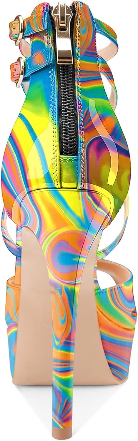 Women's Platform Stiletto High Heels Peep Open Toe Crisscross Stilettos Strappy Sandals Heeled Spring Summer Sandals for Ladies Comfy 5 Inch