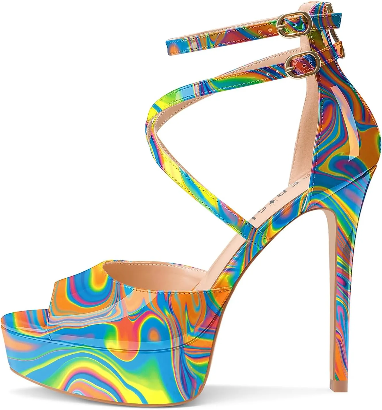 Women's Platform Stiletto High Heels Peep Open Toe Crisscross Stilettos Strappy Sandals Heeled Spring Summer Sandals for Ladies Comfy 5 Inch