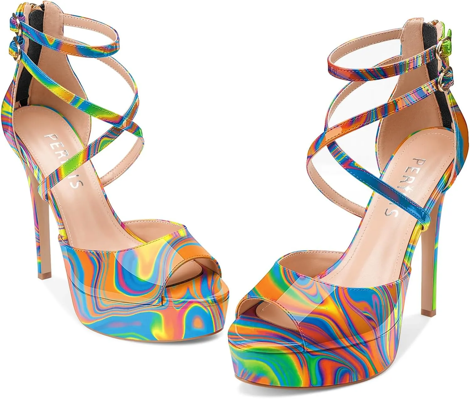 Women's Platform Stiletto High Heels Peep Open Toe Crisscross Stilettos Strappy Sandals Heeled Spring Summer Sandals for Ladies Comfy 5 Inch