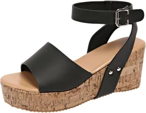 Women's Platform Wedge Sandals Open Toe Summer Casual Shoes with Cork Wedge Heel Comfortable for Outdoor Vacation