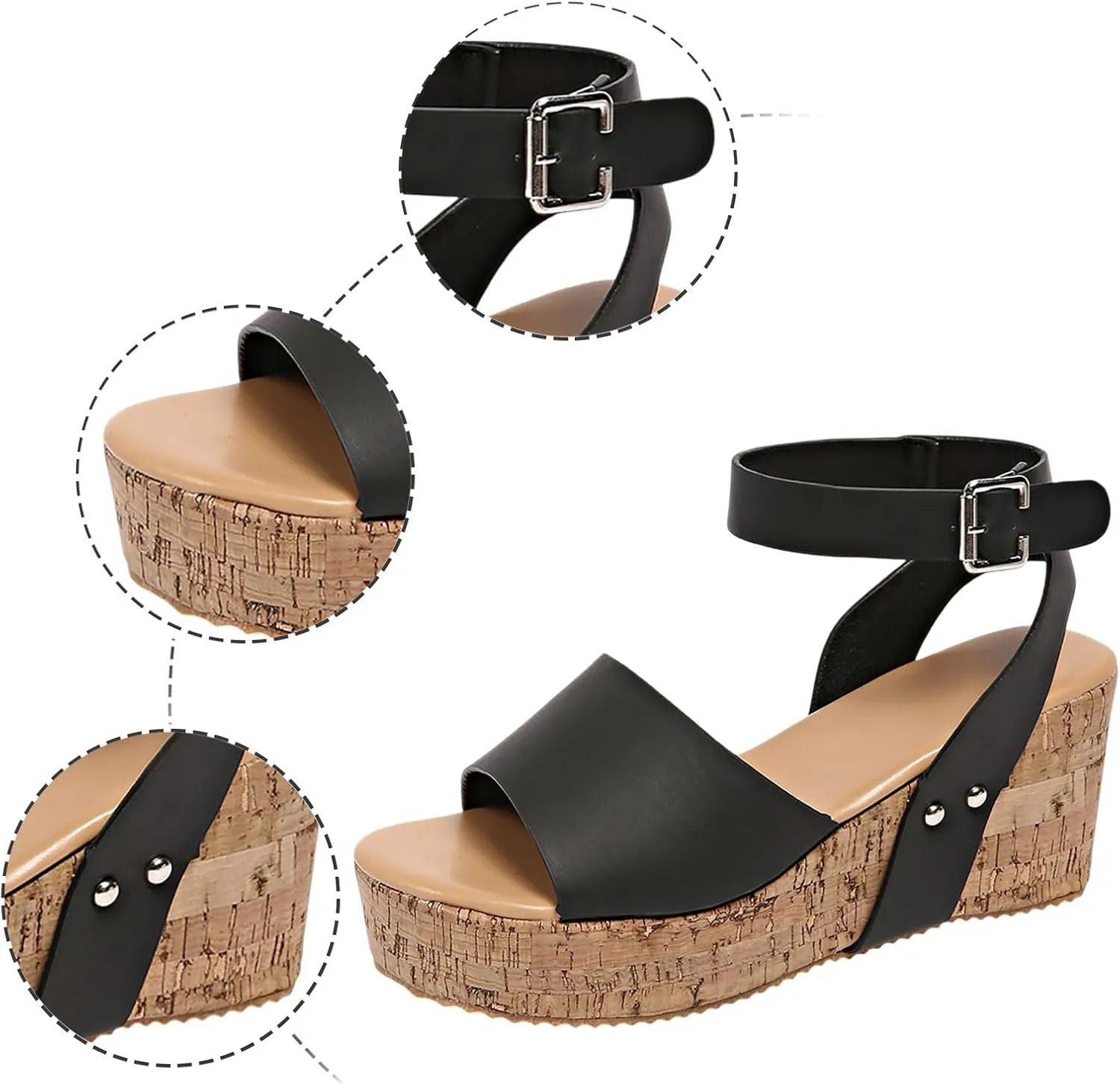 Women's Platform Wedge Sandals Open Toe Summer Casual Shoes with Cork Wedge Heel Comfortable for Outdoor Vacation