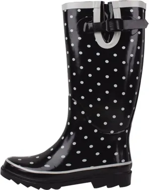 Women's Rain Boots Adjustable Buckle Fashion Mid Calf Wellies Rubber Knee High Snow Multiple Styles