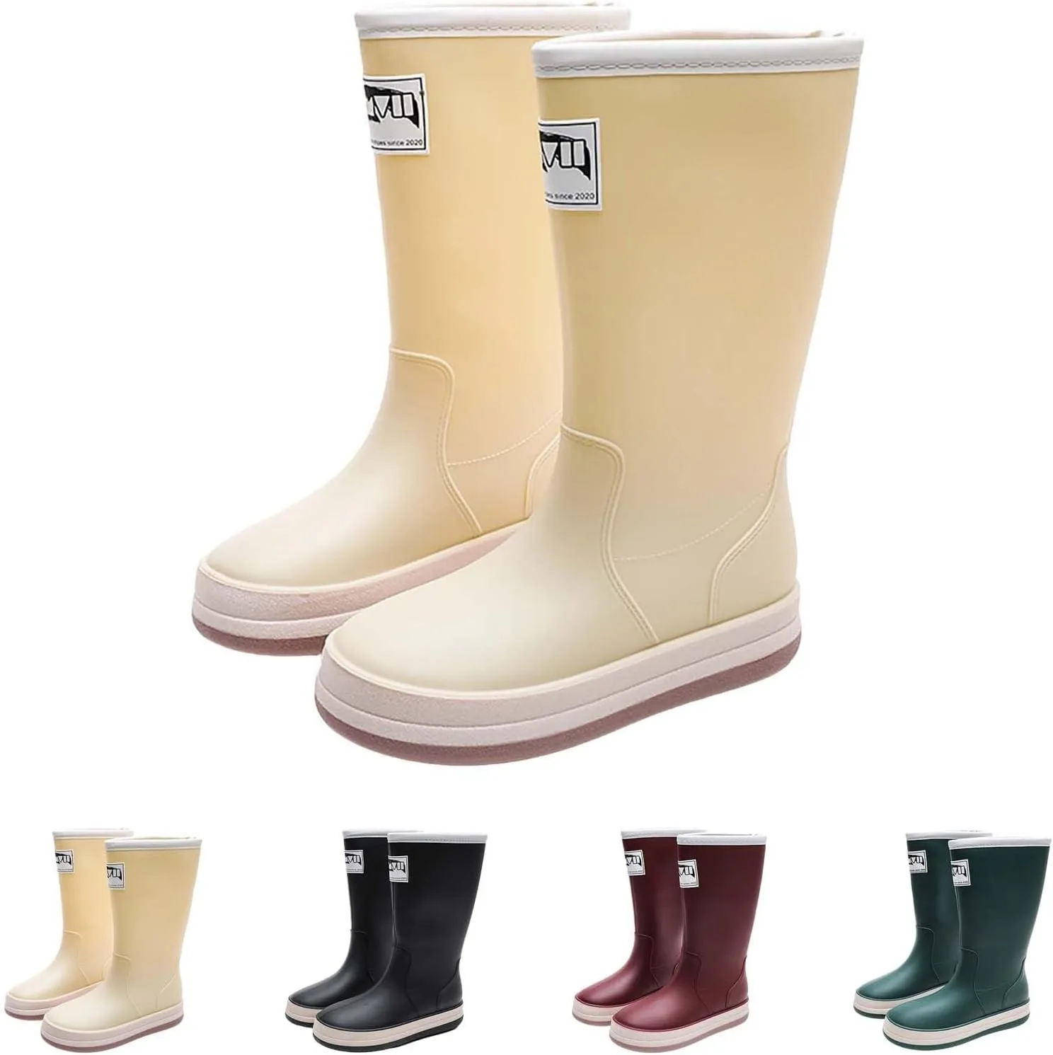 Womens Rain Boots Tall Waterproof Mens Grounded Footwear Booties with Heel Non Slip Work Barefoot Shoes Mid Calf Rain Boots for Women,Waterproof Garden Knee High Boots