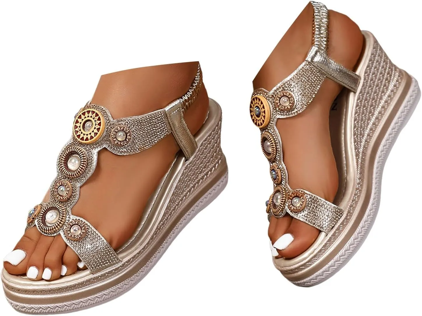 Women's Rhinestone High Heel Elastic Ankle Sandals Open Toe Espadrilles Platform Slides Dressy High Heel Beach Summer Sandals Summer Fashionable Comfortable Orthopedic Slip On Sandal