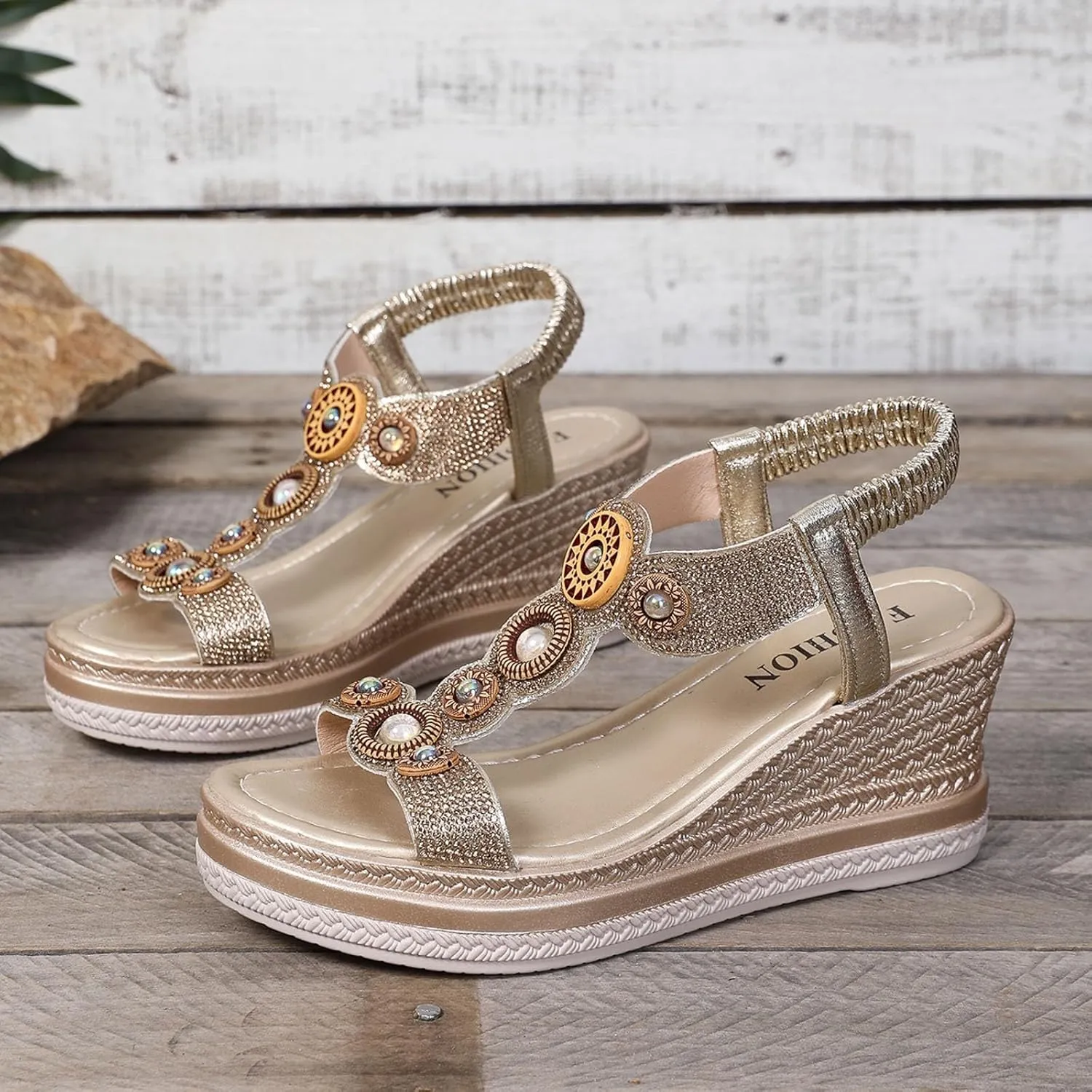 Women's Rhinestone High Heel Elastic Ankle Sandals Open Toe Espadrilles Platform Slides Dressy High Heel Beach Summer Sandals Summer Fashionable Comfortable Orthopedic Slip On Sandal