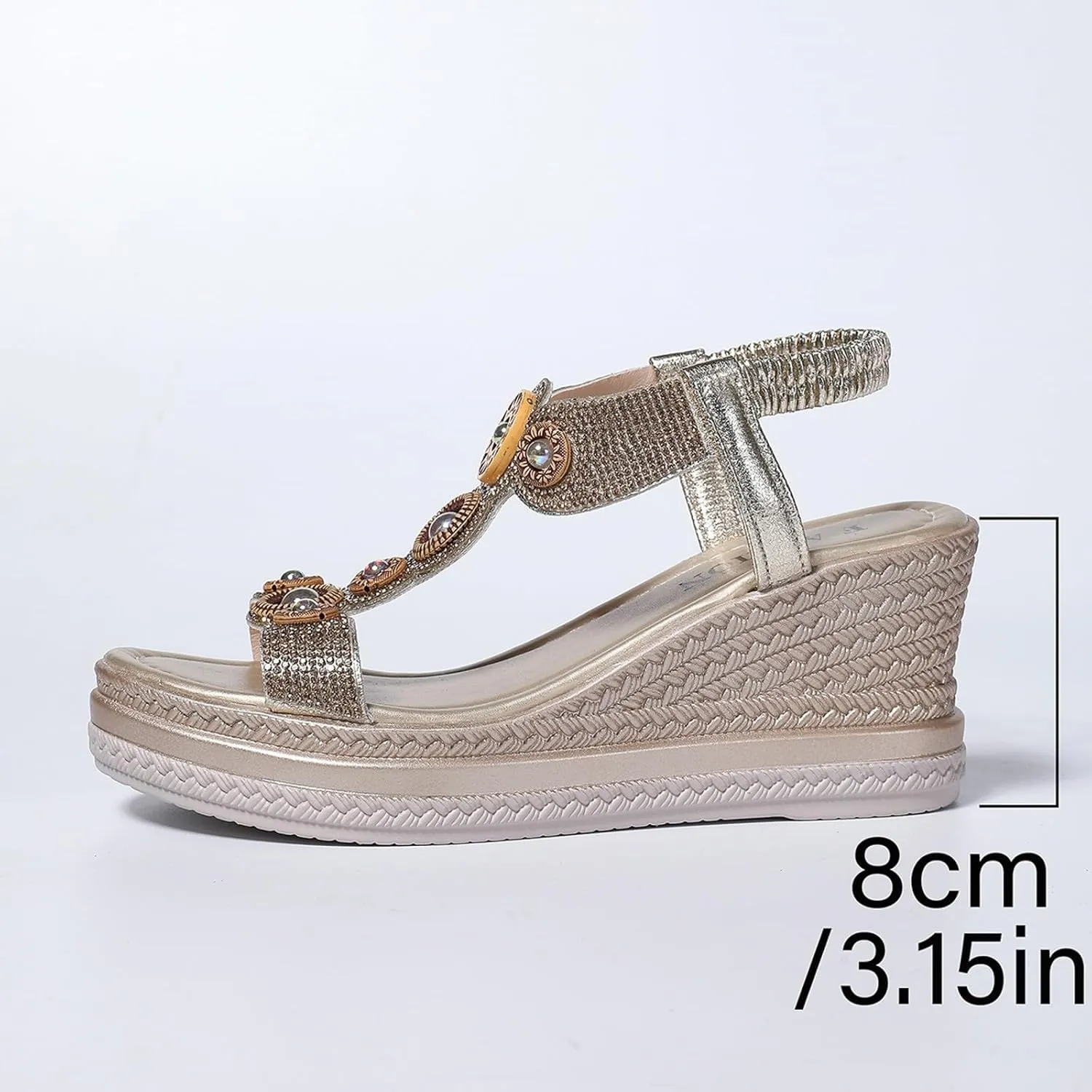 Women's Rhinestone High Heel Elastic Ankle Sandals Open Toe Espadrilles Platform Slides Dressy High Heel Beach Summer Sandals Summer Fashionable Comfortable Orthopedic Slip On Sandal