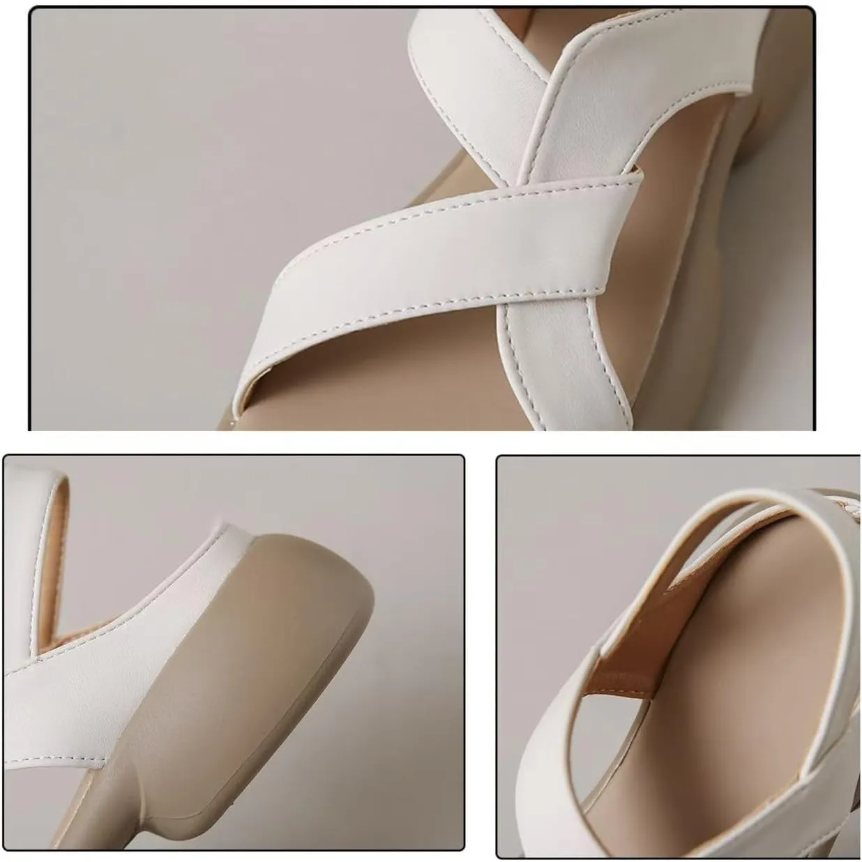 Womens Round Open Toe Platform Sandals Leather Knot Design Slip On Chunky Sole Roman Sandals Comfortable Low Wedge Roman Shoes