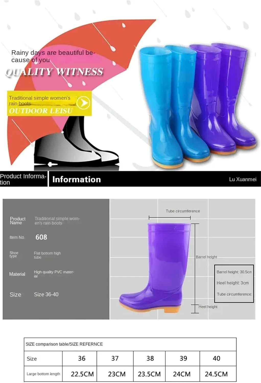 Womens Rubber Shoes Non-Slip Waterproof Shoes Rain Boots Midcalf Rubber Boots