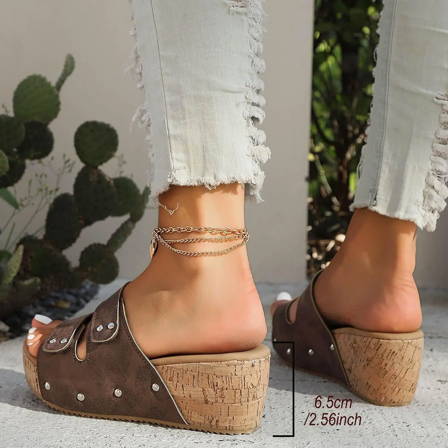 Womens Sandals 2025 Cork Platform Slip On Wedge Light Weight Soft Insole Sandals Classic Wedge Sandal
