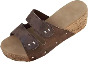 Womens Sandals 2025 Cork Platform Slip On Wedge Light Weight Soft Insole Sandals Classic Wedge Sandal