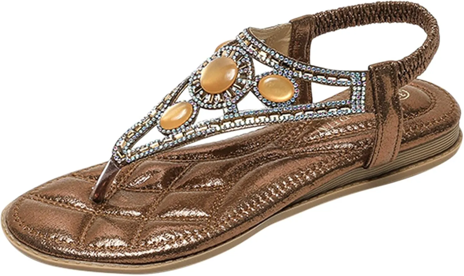 Women's Sandals Beaded Rhinestones Wedge Sandals T-Strap Bohemian Sandals Travel Breathable Sandal Summer Beach Shoes