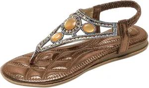 Women's Sandals Beaded Rhinestones Wedge Sandals T-Strap Bohemian Sandals Travel Breathable Sandal Summer Beach Shoes