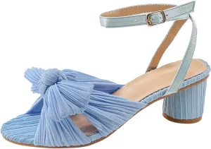 Womens Sandals Bow Decoration Soft Satin Chunky Heels Ankle Strap Wedge Sandals Summer Wedding Party Sandals Women