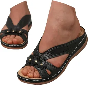 Womens Sandals Dressy Summer Comfortable Slides with Flowers Casual Non Slip Platform Lightweight Wedge Shoes