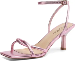 Women's Sandals Square Open Toe Kitten Heels Strappy Ankle Strap Sandals for Women Comfort Dress Party Shoes