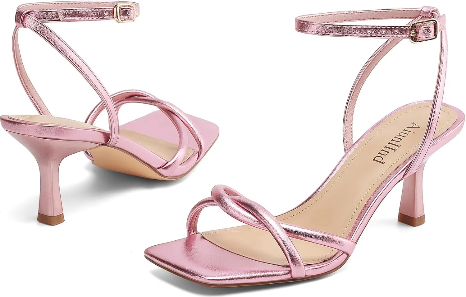 Women's Sandals Square Open Toe Kitten Heels Strappy Ankle Strap Sandals for Women Comfort Dress Party Shoes