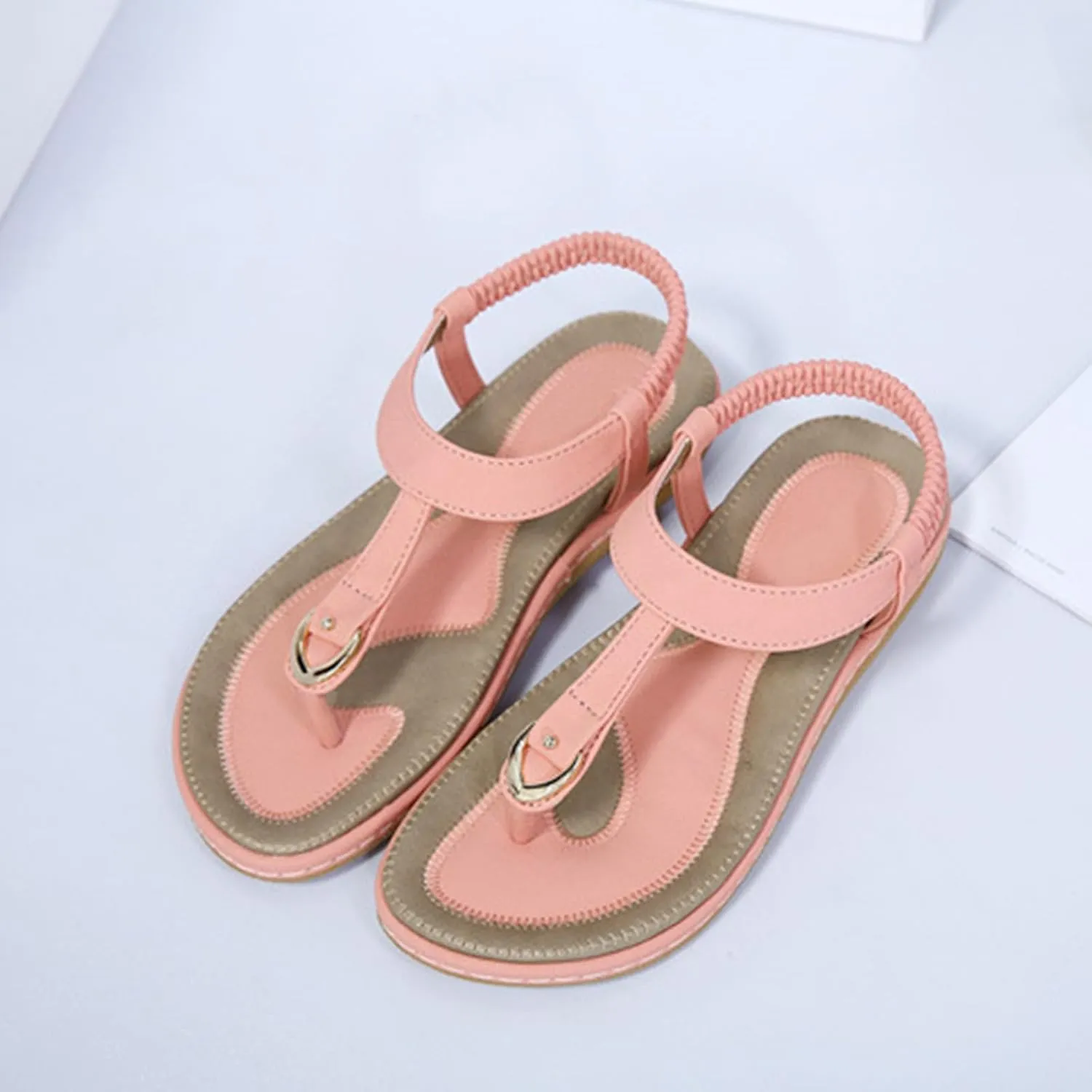 Womens Sandals Summer Dressy Elastic Ankle Strap Flat Flip Flop Thong Sandals Comfortable Bohemian Walking Shoes