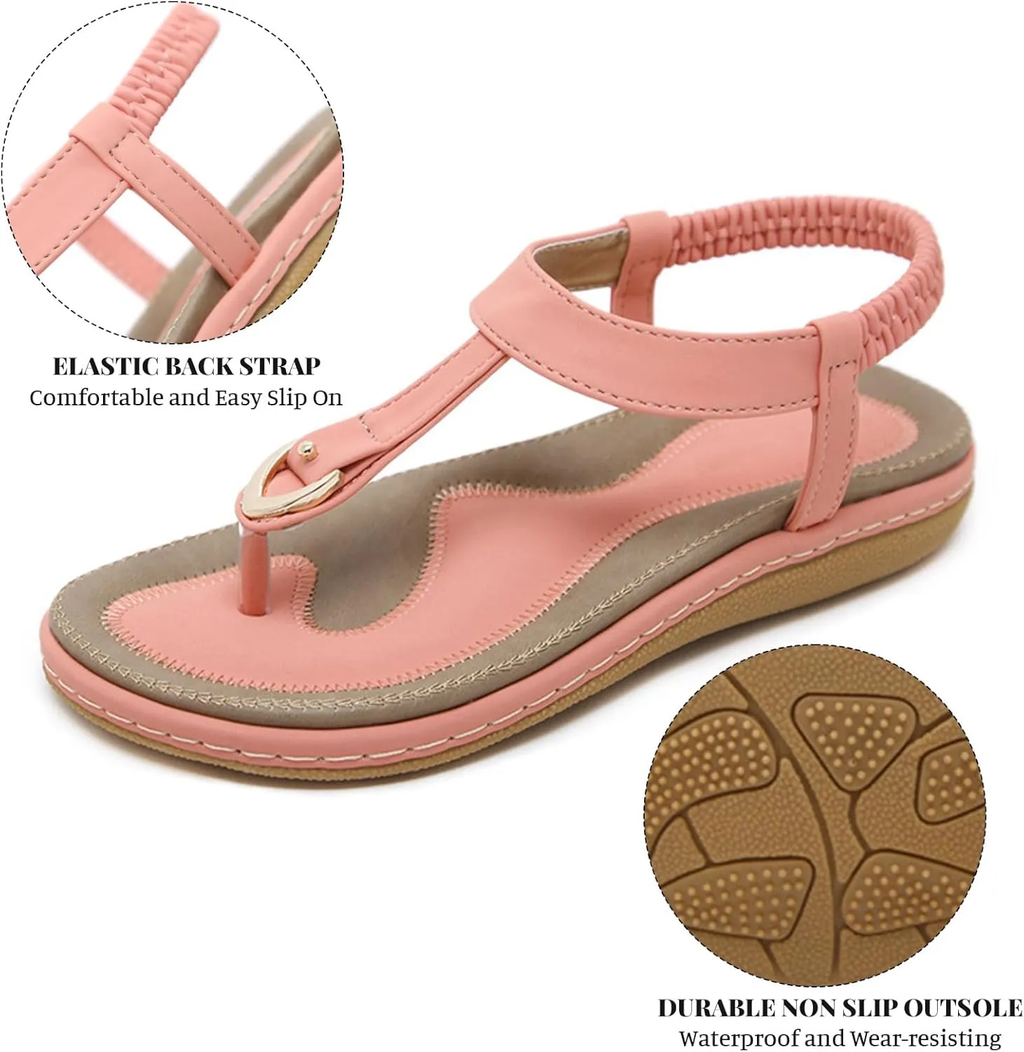 Womens Sandals Summer Dressy Elastic Ankle Strap Flat Flip Flop Thong Sandals Comfortable Bohemian Walking Shoes