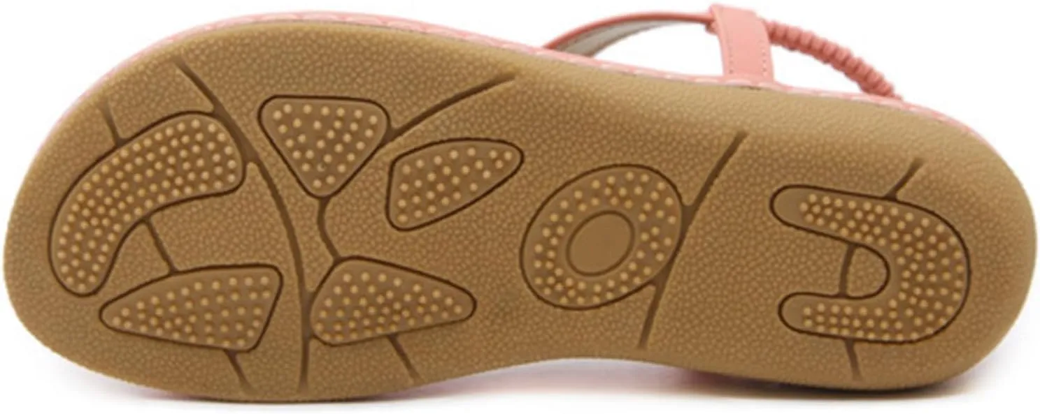 Womens Sandals Summer Dressy Elastic Ankle Strap Flat Flip Flop Thong Sandals Comfortable Bohemian Walking Shoes