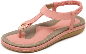 Womens Sandals Summer Dressy Elastic Ankle Strap Flat Flip Flop Thong Sandals Comfortable Bohemian Walking Shoes