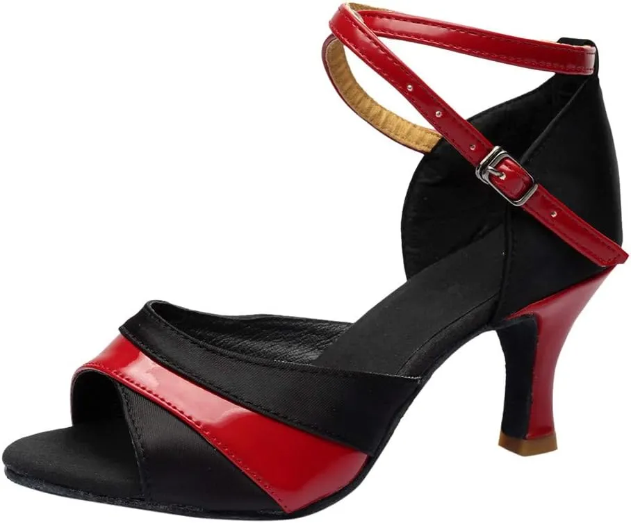 Women's Satin Latin Dance Shoes Wide Width Heeled Sandals Ballroom Salsa Tango Practice Performance Dancing Shoes