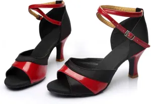 Women's Satin Latin Dance Shoes Wide Width Heeled Sandals Ballroom Salsa Tango Practice Performance Dancing Shoes